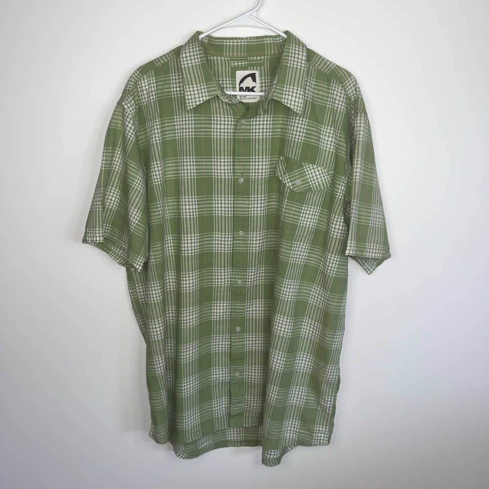 MK Mountain Khakis Short Sleeve Shirt Size 2XL 100% Cotton Green Plaid EUC